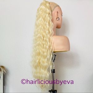 Ponytail hair extensions blonde drawstring curly